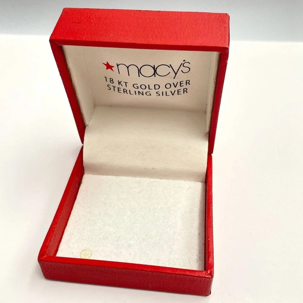 VTG Macys Empty Red Jewelry Box 18KT Gold Over Sterling Silver Presentation Case